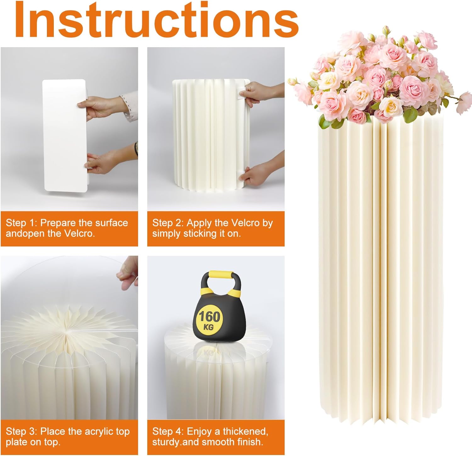 5 Pcs Foldable White Cylinder Stands for Party, 31.5", 23.6", 15.7" Height Portable Cake Pedestal Stand with Clear Acrylic Plate, Cake Cylinder Stand for Wedding Banquet Decor