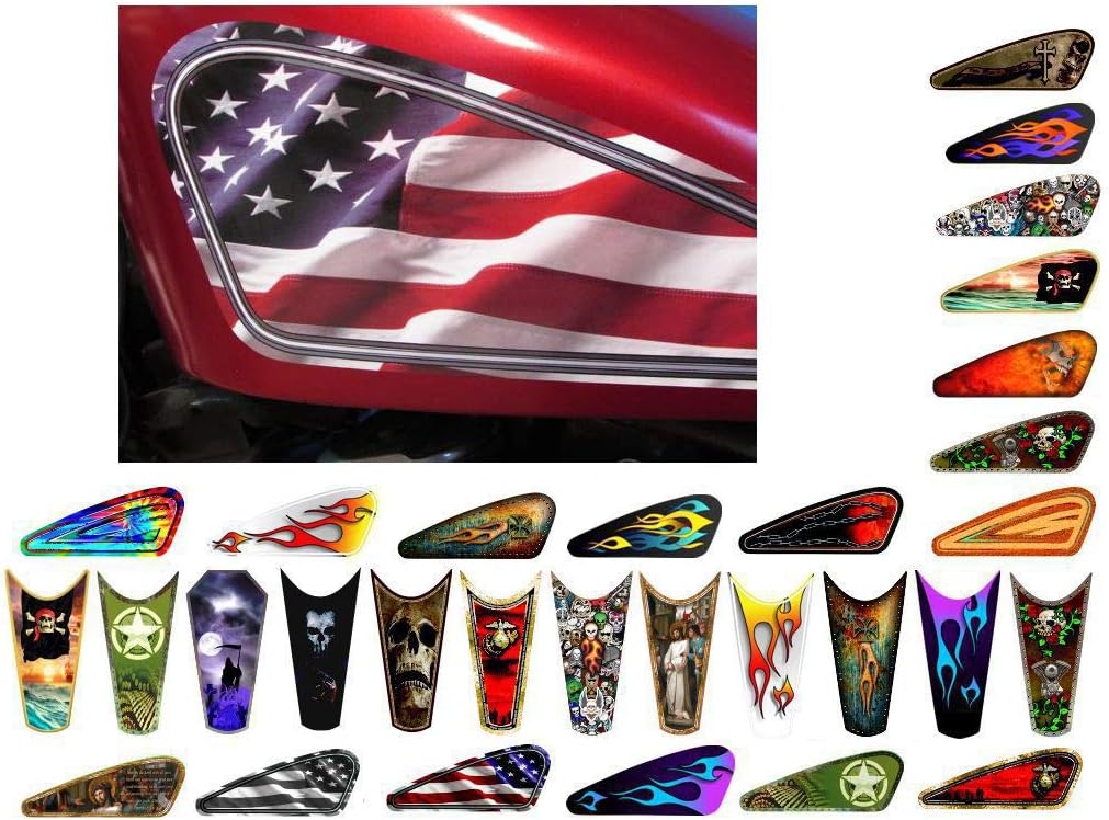 Motorcycle Gas Tank Decals/Sets - for Harley Davidson Sportster Honda Shadow Suzuki Kawasaki Indian Yamaha (American Flag - 2pc Side Tank Decals)