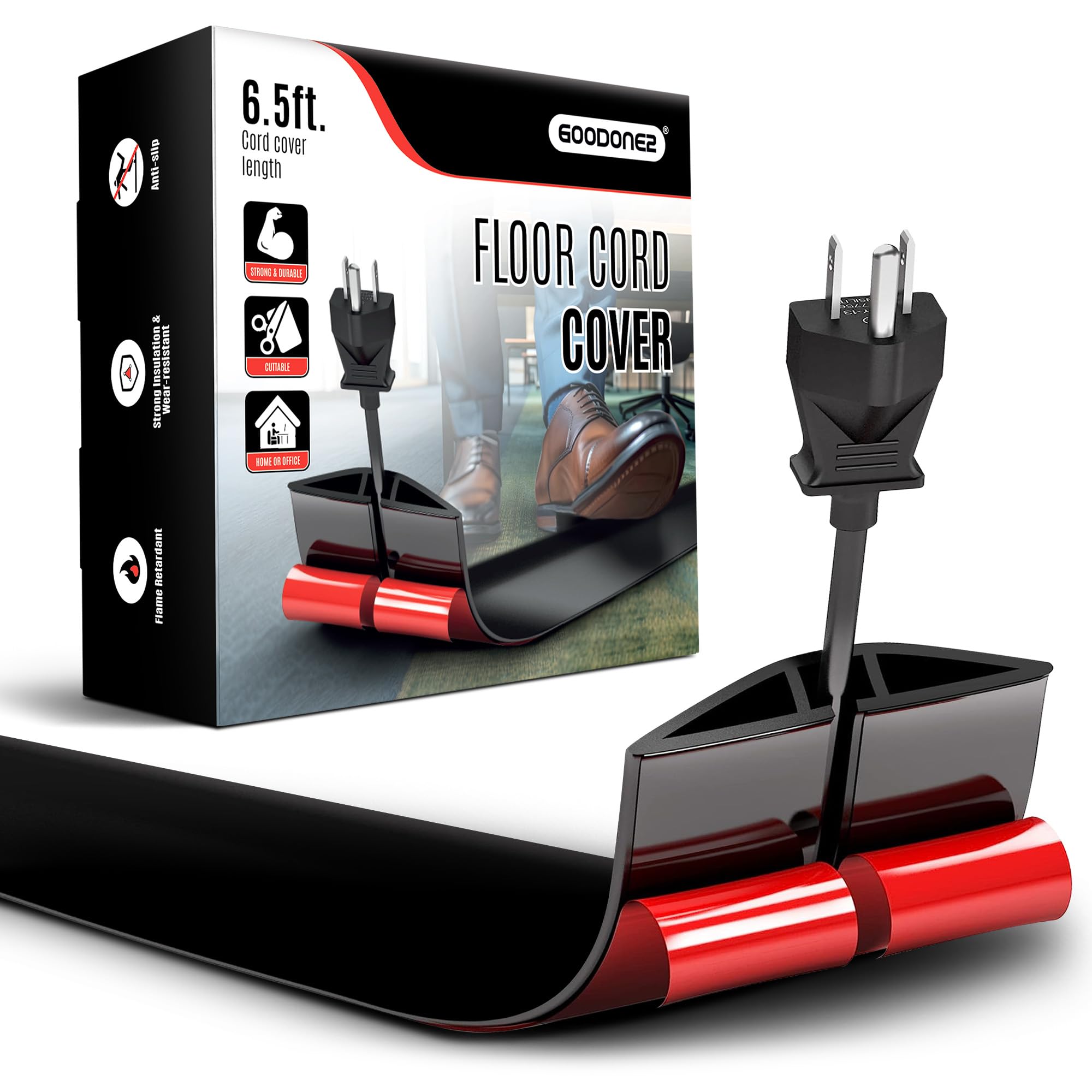 MYFAMIREA 6.5FT Floor Cord Cover Heavy Duty Cable Cover Protector With 3 Channels