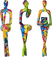 3Pcs Graffiti Thinker Resin Statues - Listening Reading Thinking Women Figurines, Modern Home Office Shelf Decor Sculptures