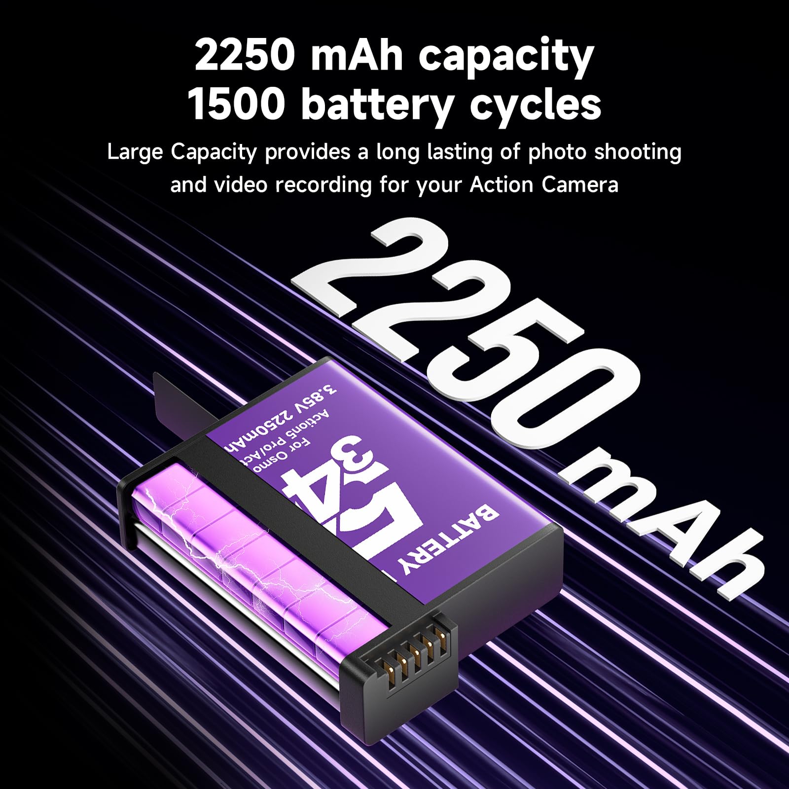 PoweLyt Osmo Action 5 Pro/4/3 batterijlader set 3-pack 2100mAh Osmo Action 5 Pro batterijen en 3-kanaals snellader hub compatibel met DJI Osmo Action 5 Pro, Osmo Action 4 en Osmo Action 3