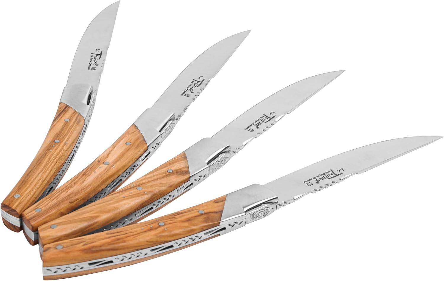 Goyon-Chazeau Set of 4 Pirou Castle Steak Knives with Olive Wood Handles