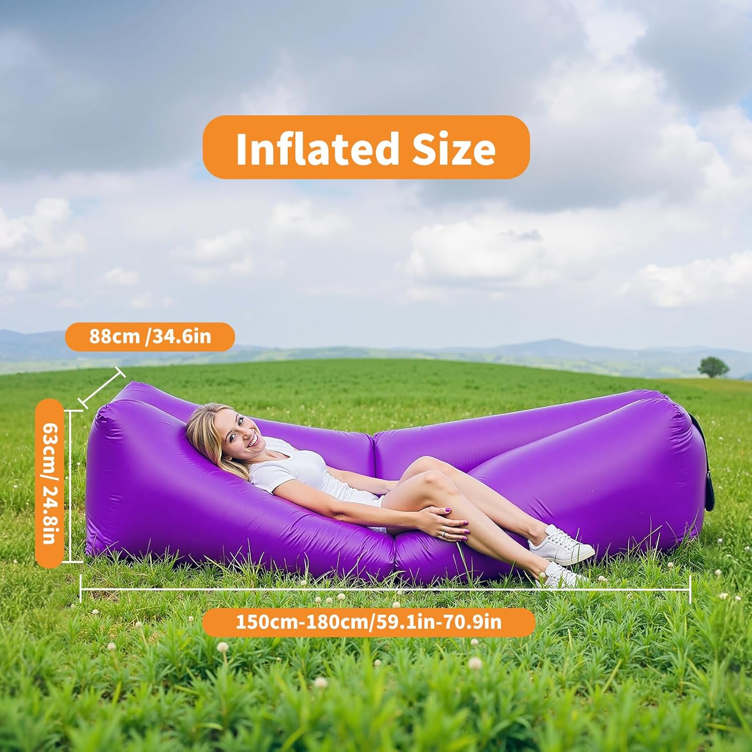 Inflatable Loungers with Matching Bag Foldable Air Sofa Hammock with Pillow Beach Chair Air Lounger Inflatable Beach Lounger Chair for Camping Travel Picnic Lakeside