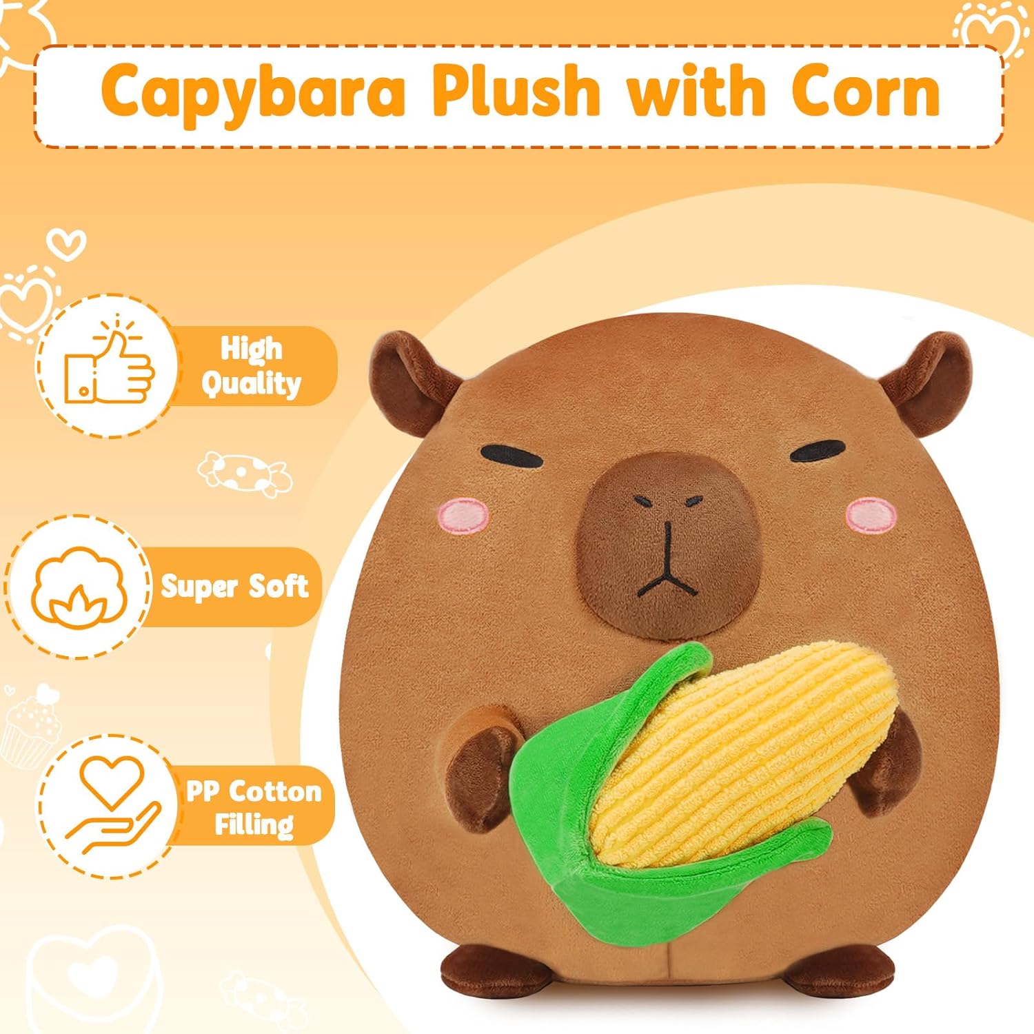 BRICHOEE Capybara Plush Toy, Cute Capybara Stuffed Animal Holding Corn, Soft Capybara Plushie Gifts for Girls Boys (Capybara with Corn, 10 inch)