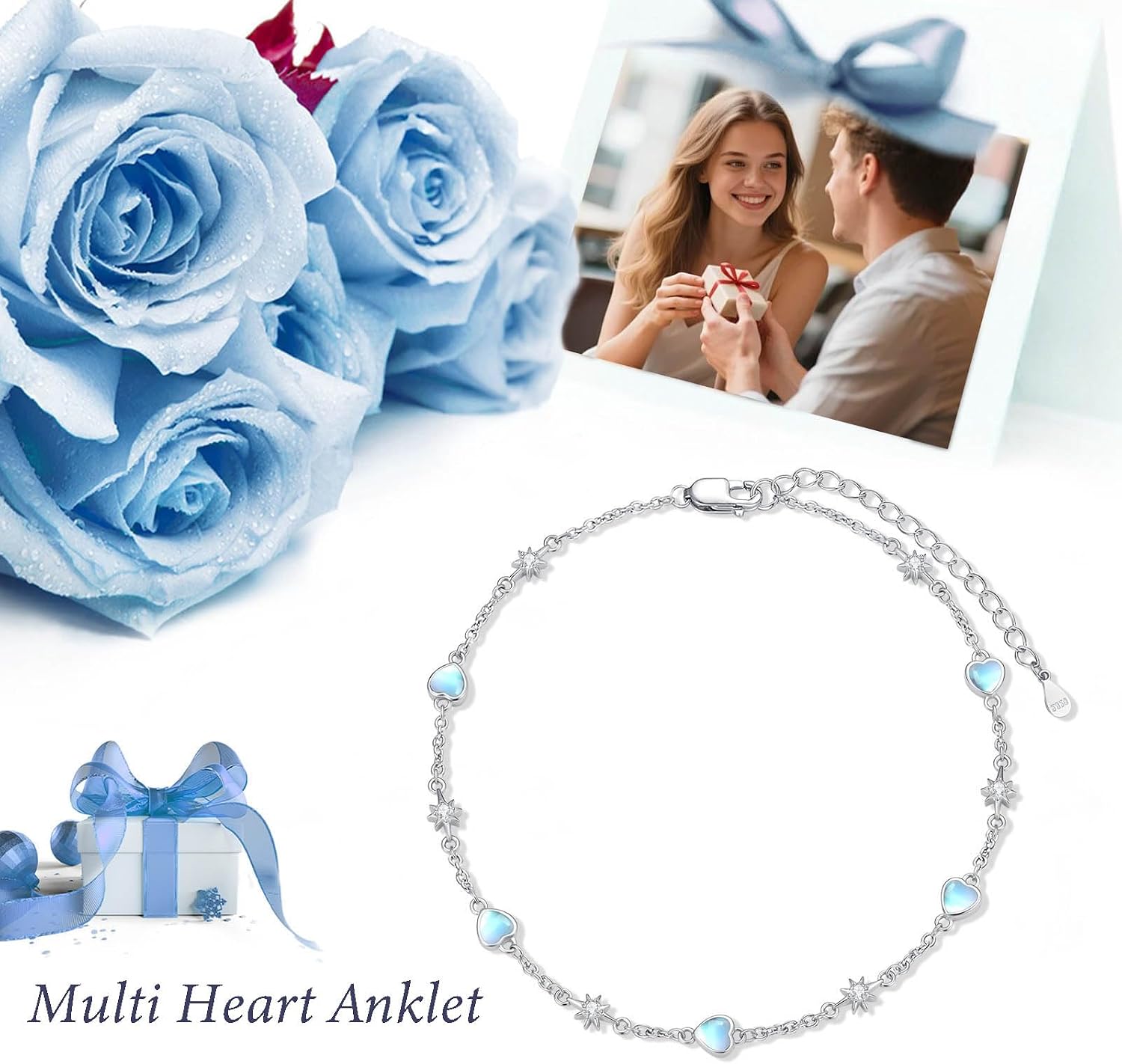 YYB Moonstone Anklet Bracelet for Women Heart Beach Summer Jewelry Gifts