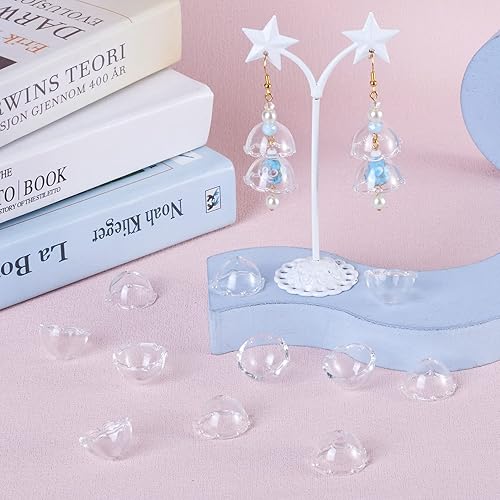 Vista 60 de FASHEWELRY 10 cuentas de cristal hechas a mano, cuentas florales de cristal, cuentas espaciadoras de flores de trompeta transparentes, cuentas