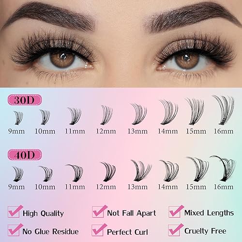 Miniatura 2 de Kit de extensiones de pestañas 320 unidades, 30D + 40D, con pestañas individuales de 0.354-0.630 in, pestañas individuales de 0.315 a 0.630