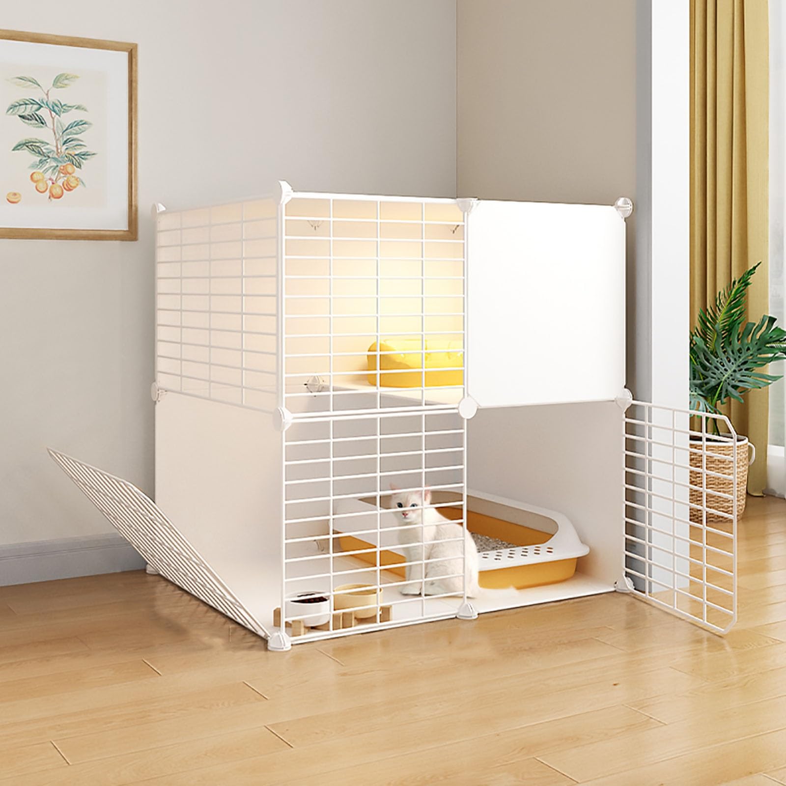 Cage pour chat modulable à 2 niveaux | Parc en métal 70x45x70 cm