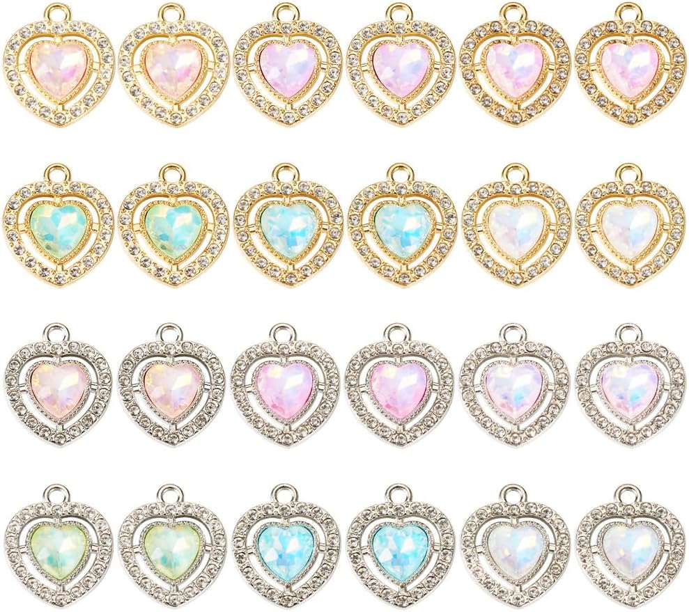 KISSITTY Alloy Glass Charms Crystal Alloy Pendants for DIY Jewelry Making