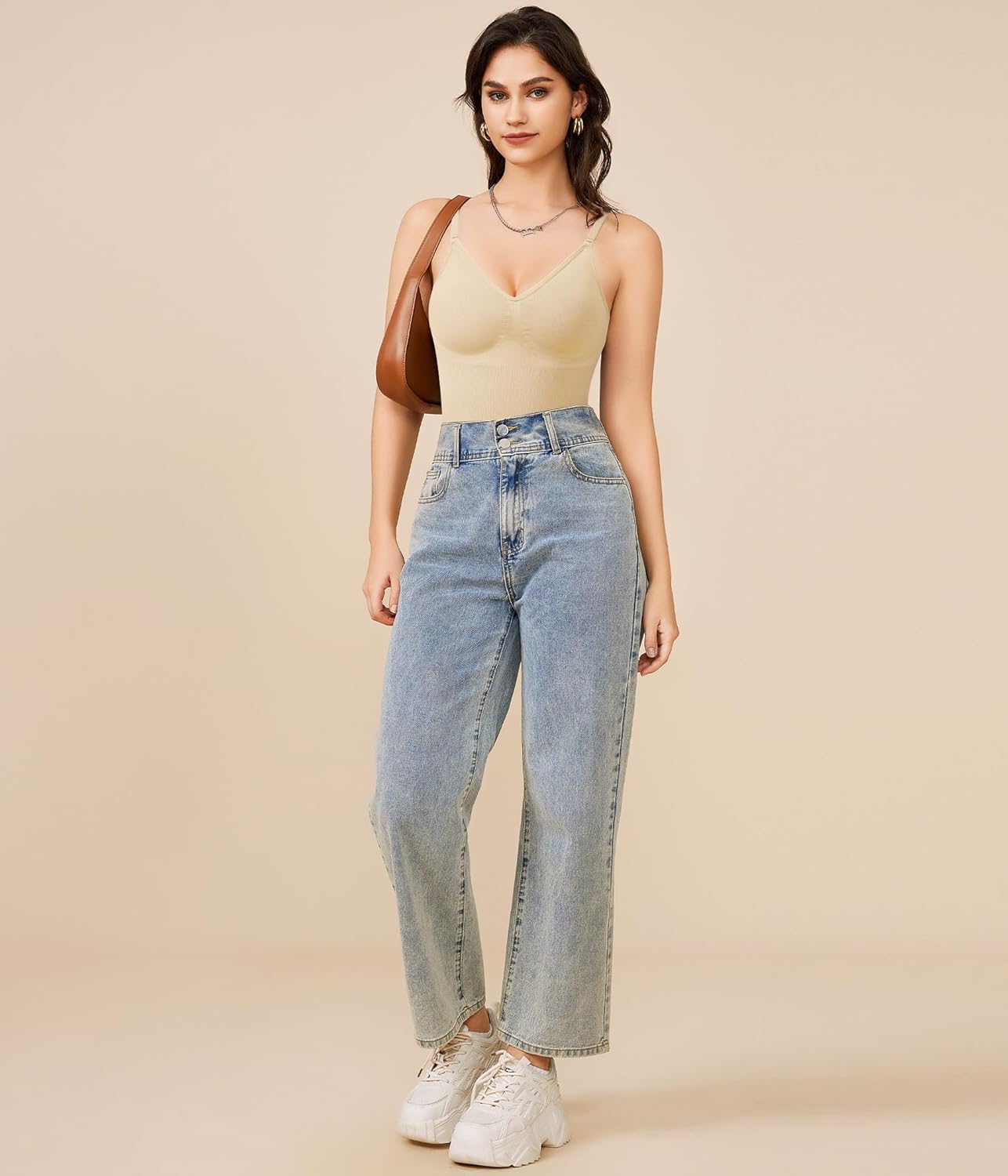 BRABIC Womens' Seamless Sleeveless V-Neck Bodysuit Shapewear Tummy Control - Image 5