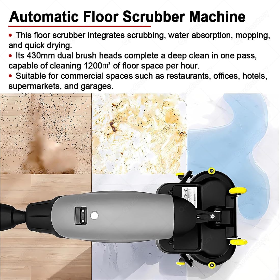 Scrubber Professionale con Serbatoi Separati da 4.5L E 7.5L,Spazzole di Pulizia Motorizzate da 430mm,Soluzione di Pulizia Efficace con Copertura di 1200 M²/H,per Domestico E Commerciale