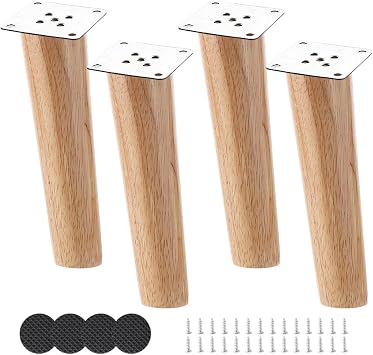 Set of 4 Solid Wood Furniture Legs,Sofa Legs,Tapered Replacement Legs,Dresser Legs Table Feet,for Cabinet Bed Coffee Tables,with Rubber Protection Pads,Oblique-50cm/19.7in