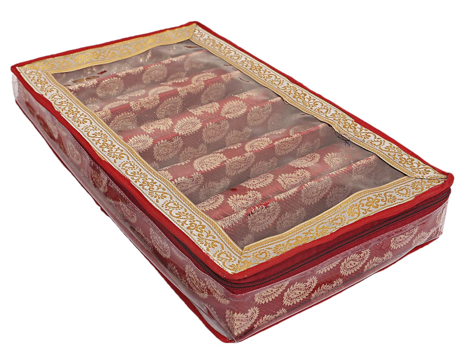 Kuber Industries Multipurpose Rangoli Design Laminated 6 Rod Bangle Box/Organizer/Case With Tranasparent Top (Maroon)-47KM0381