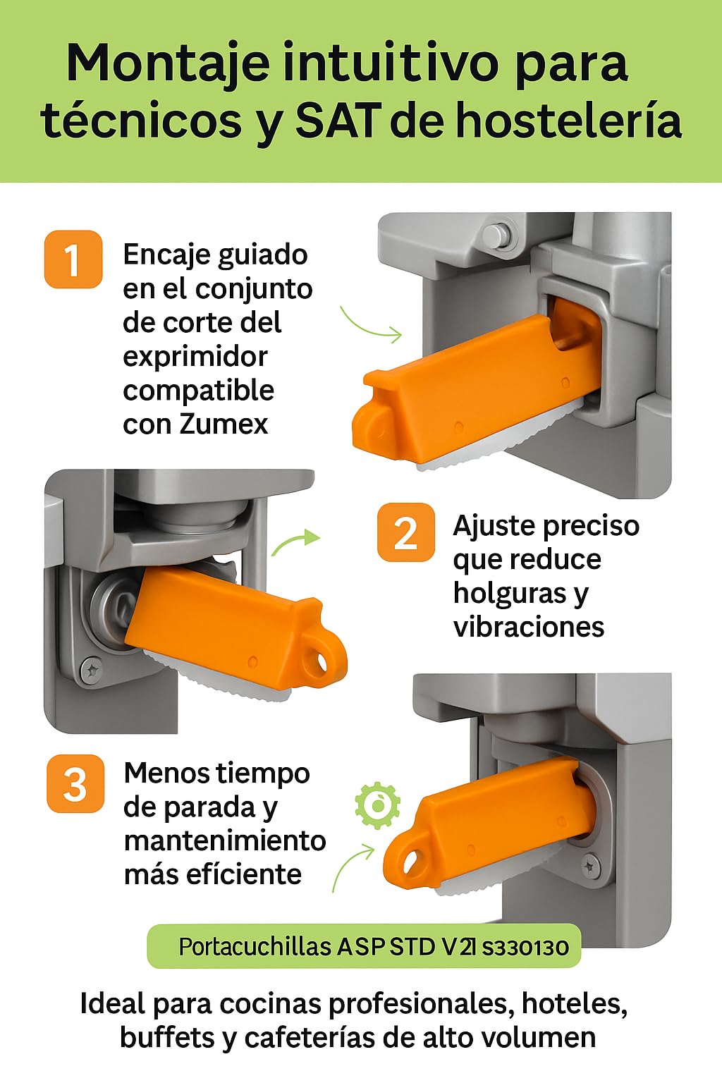 Portacuchillas ASP STD V2.1 S3300130 Recambio Exprimidor Industrial Compatible con Zumex 100 200 Essential Versatile Speed Soporte Cuchilla Serie Desde 207530 Zumo Profesional