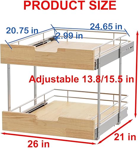 Vista 42 de Organizador de gabinete extraíble, estante deslizante resistente, cesta de madera y alambre, cajón extraíble para cocina debajo del fregadero