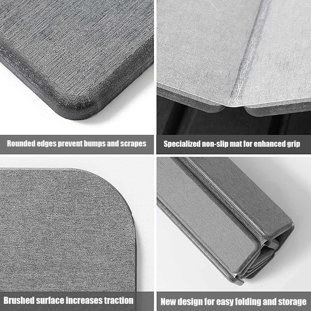 Bath Rug Mat,Diatomaceous Earth Mats,Foldable Stone Bath Rug,23.6 x 15.5 Inch Super Absorbent Quick Drying Diatomaceous Earth Mat for Bathroom, Easy to Store,Easy to Clean,Grey 2PCK
