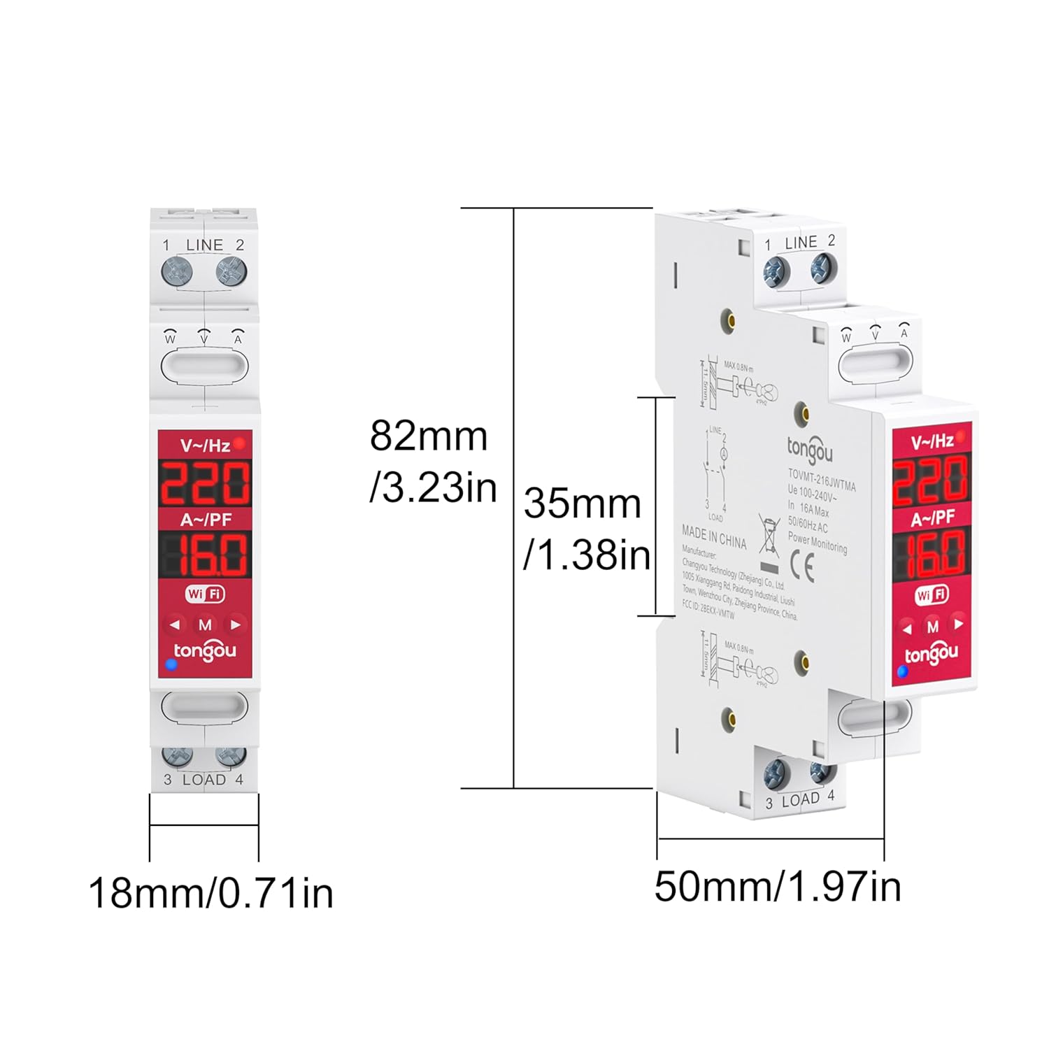TONGOU Smart Switch,WiFi 2P 18mm 16A AC100-240V DIN Rail Switch Supports Complete Circuit Disconnect for Safety,Smart Home Timer and Remote Control via Smart Life/Tuya,Energy Monitoring,FCC Certified