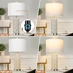 Cinkeda Vintage Lamp for Living Room Set of 2,Morden Farmhouse Table Lamps with 2 USB Ports & AC Outlet,Touch Control Bedside Nightstand Lamp with Nightlight for Bedroom End Table Entryway,White