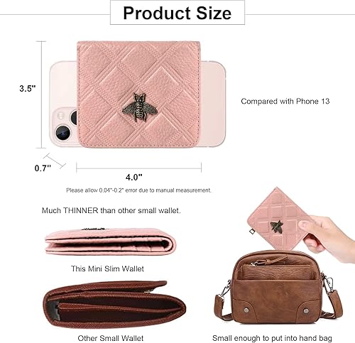Miniatura 4 de Billetera para mujer, con bloqueo RFID, pequeña, compacta, plegable, de piel auténtica, con bolsillo, mini carteras para mujeres