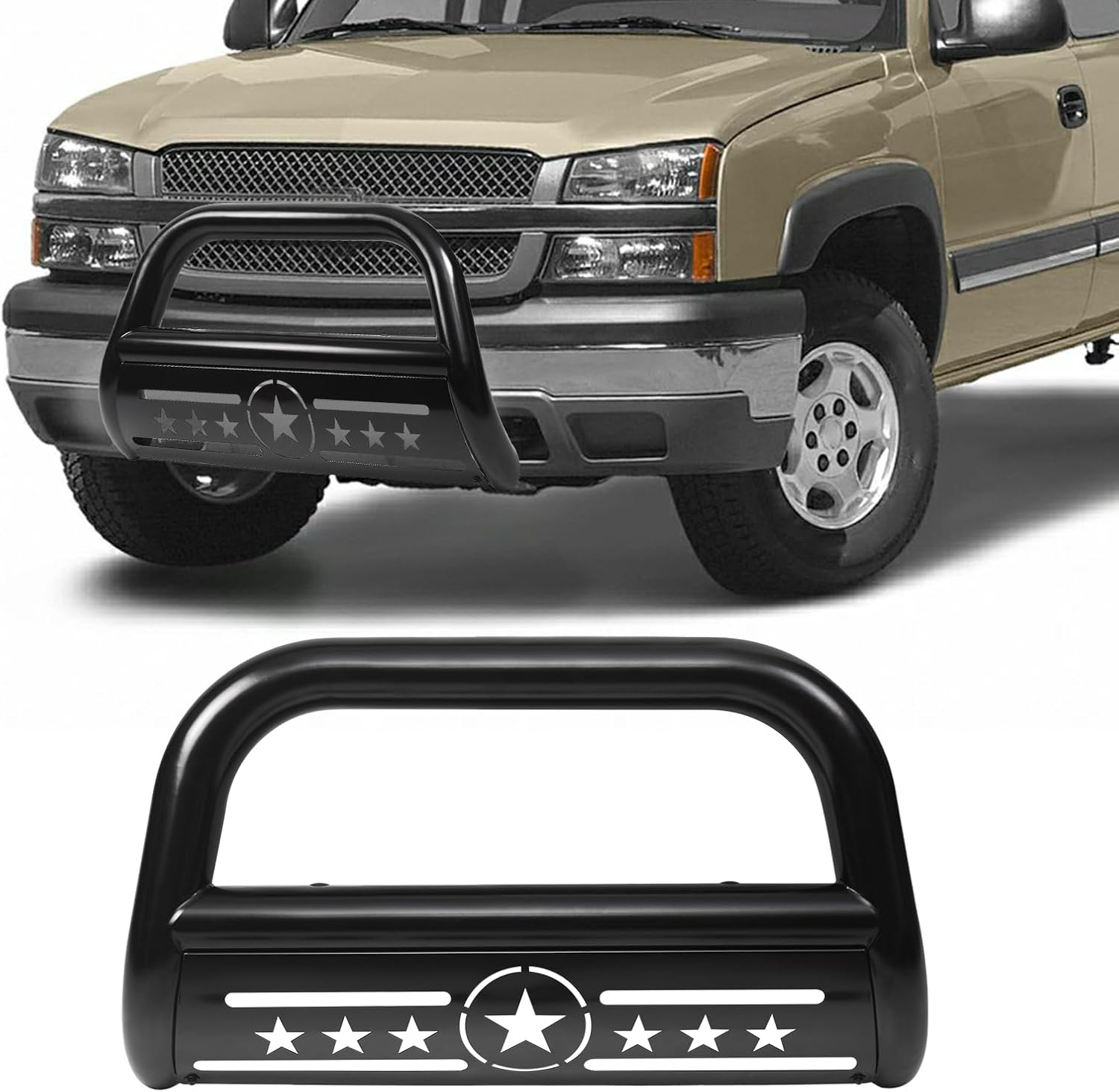 Bull Bar 3" Front Grille Brush Push Bumper Guard with Removable Skid Plate Compatible with 1999-2006 Chevy Silverado 1500/ GMC Sierra 1500,Tahoe/Suburban/Yukon/Yukon XL1500, Black