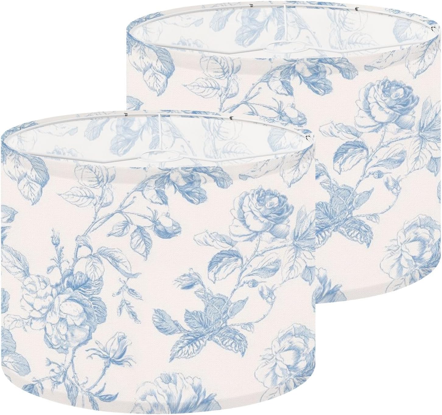 Large Lamp Shades Set of 2 for Floor Lamps Floral seamless Blue white textile design Climbing plants print Toile Easy Assembly Required Fabric Lamp Shades for Kitchen Living Room Decor 16x16x12in