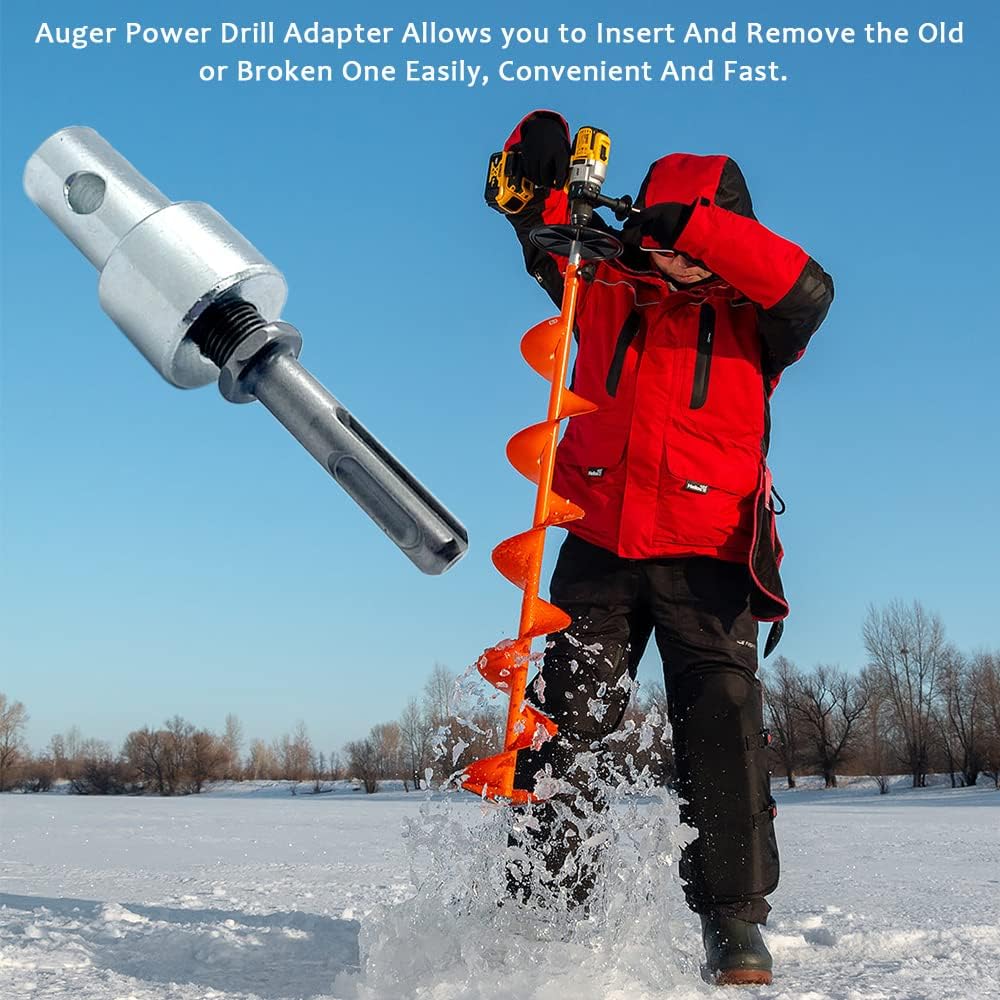 Ice Fishing Auger Drill Adapter - SDS Plus to 1/2" Thread Keyless Power Drill Chuck Adapter for Impact Driver Accessories, 1 Pcs