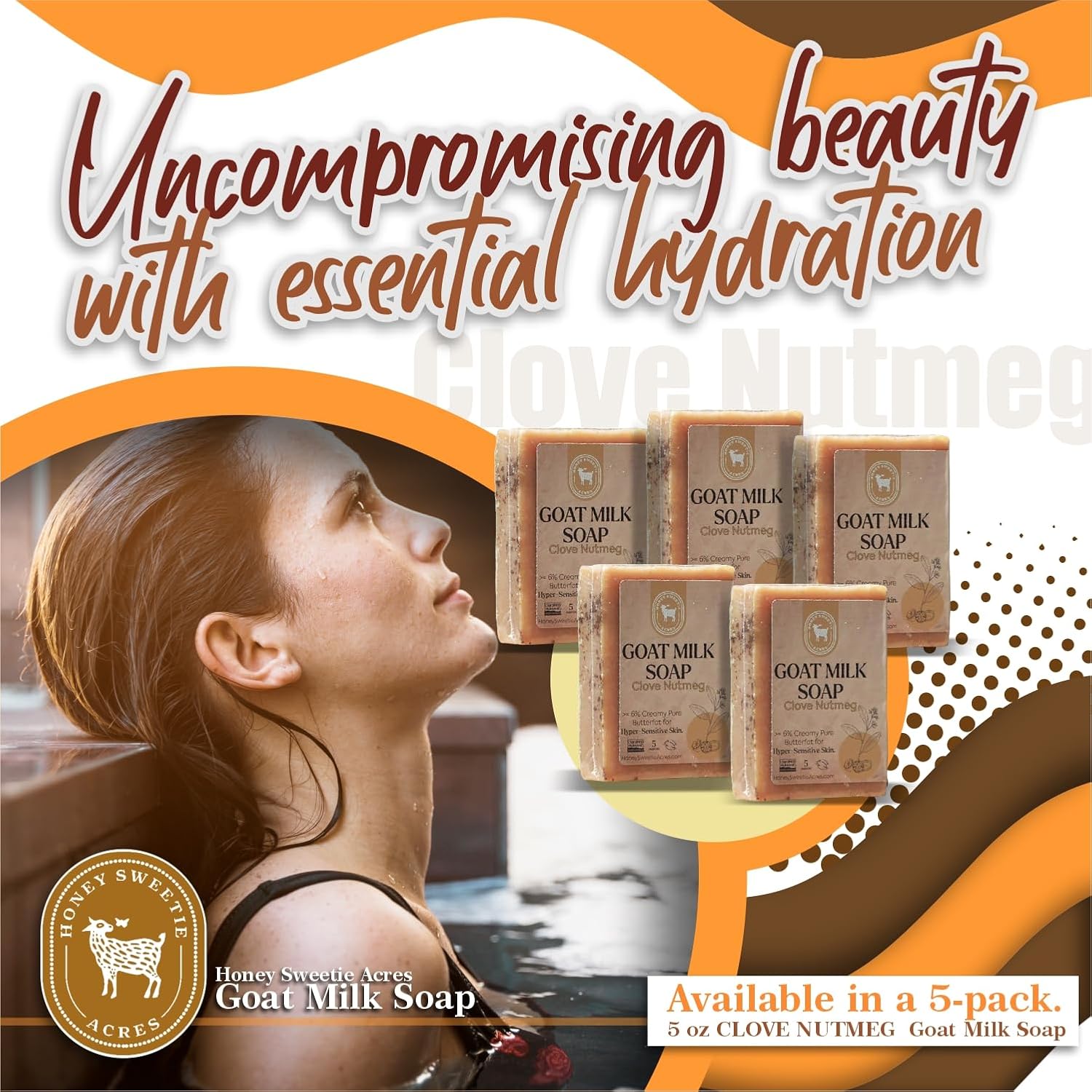 Honey Sweetie Acres 5-Pack Clove Nutmeg Goat Milk Soap - Handmade 5 oz Bar, Made with Natural Ingredients, Moisturizing & Gentle, Made in the USA