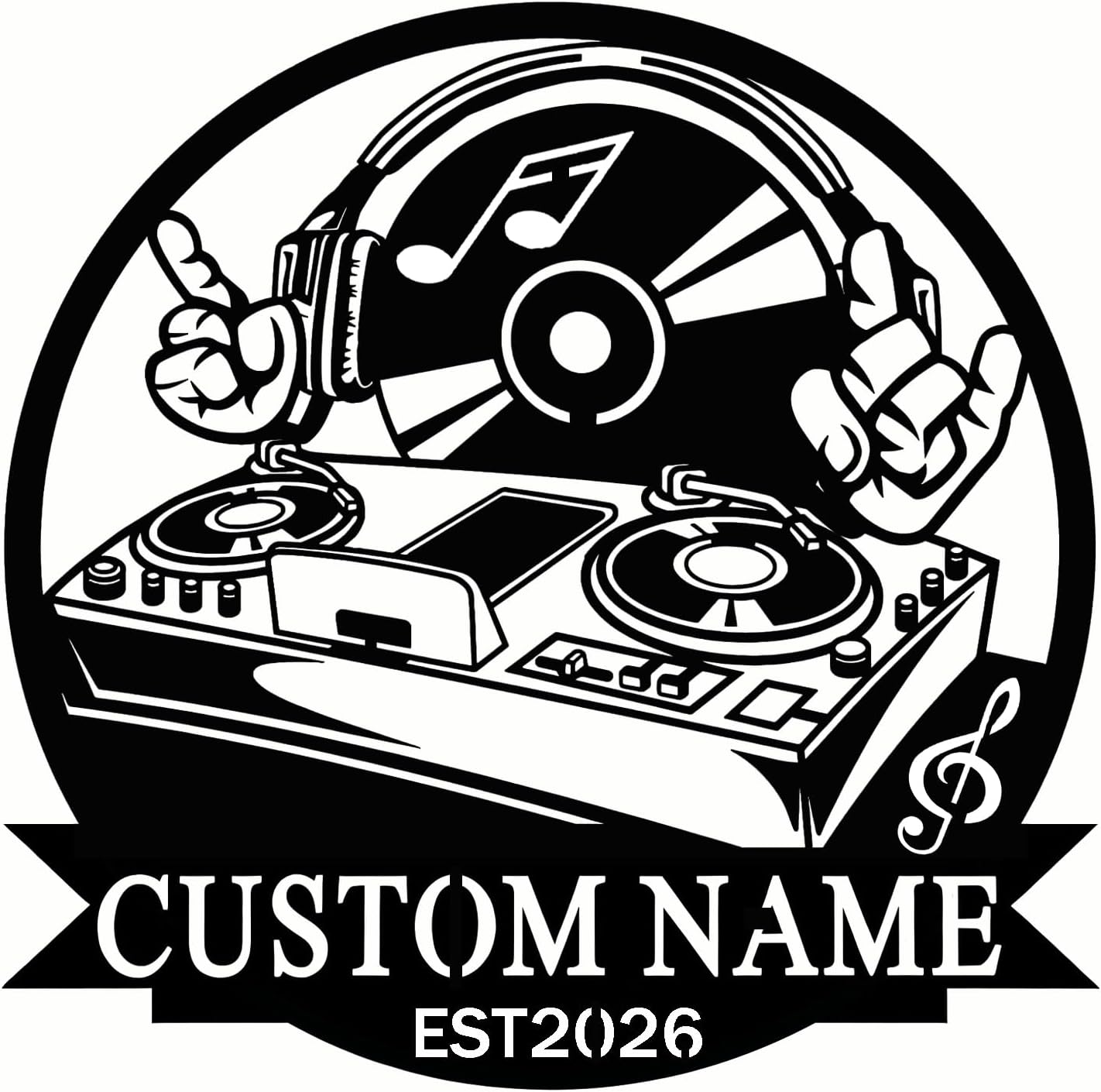 Custom DJ Disc Player Metal Wall Art, Personalized Disc Jockey Magnetic LED Light Name Plate 1.2MM Thick - Music Studio Decor Sign for Nightclubs, DJ Birthday Gift for Music Lovers (Style C)