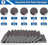Vista 2 de smseace Paquete de 12 bloques de lijado de grano 60, 80, 120, 180, 220, para paneles de yeso, papel de lijado para muebles de madera, paneles