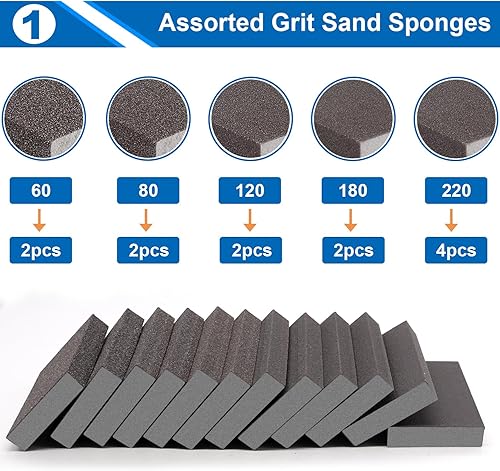 Miniatura 2 de smseace Paquete de 12 bloques de lijado de grano 60, 80, 120, 180, 220, para paneles de yeso, papel de lijado para muebles de madera, paneles de