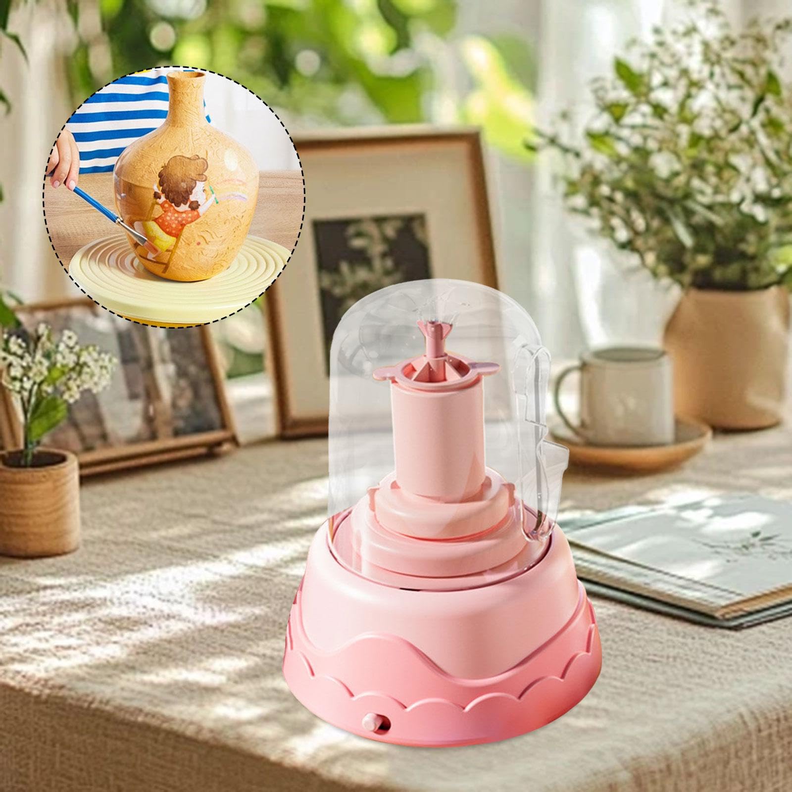 Tour de Potier Électrique pour Enfants Débutants Kit Créatif Poterie Argile Outils Peinture Sculpture Conception Portable Manipulation Confortable Ada, Rose