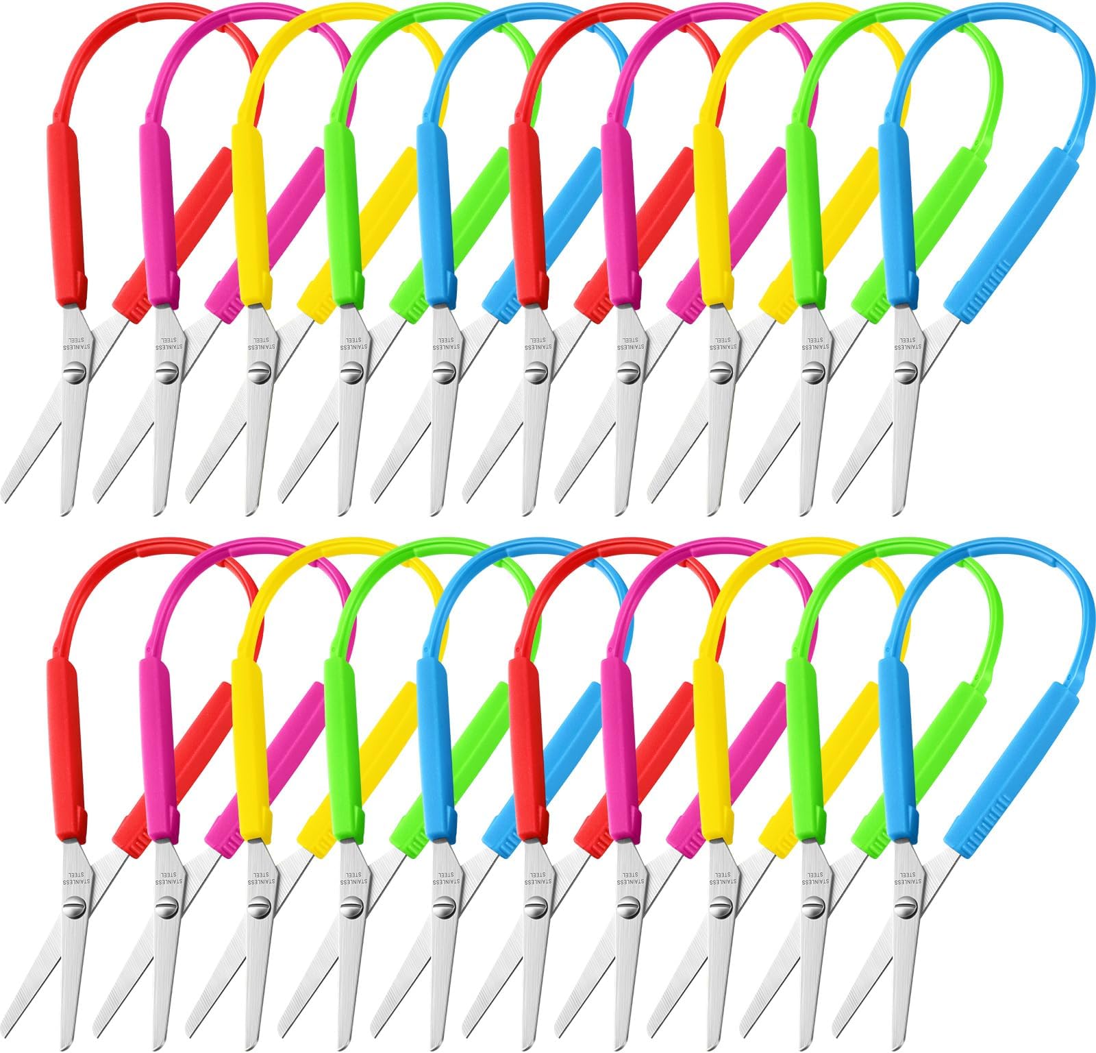 24 Pieces Mini Loop Scissors Colorful Grip Scissors Safety Kids Scissors 5.5in Adaptive Scissors for Kids Special Needs Scissors,Left Handed Scissors for Toddler Loop Handle Self Opening Scissors