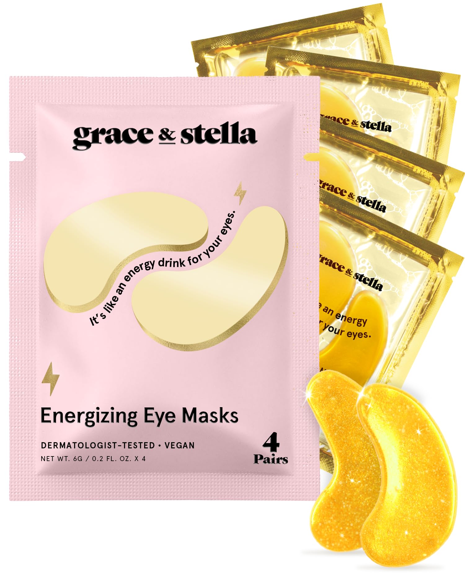 grace & stella Award Winning Under Eye Mask - Reduce Dark Circles, Puffy Eyes, Undereye Bags, Wrinkles - Under Eye Gel Patches, Vegan Cruelty-Free Self Care (4 Pairs, Gold)ClimatePartner certified