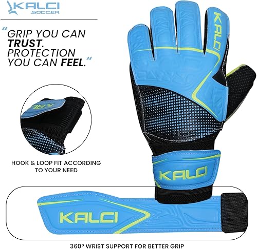 Miniatura 4 de Kalci Guantes de portero de fútbol para niños y jóvenes, guantes de portero para jugadores de campo para niños y niñas, en relieve, antideslizantes,