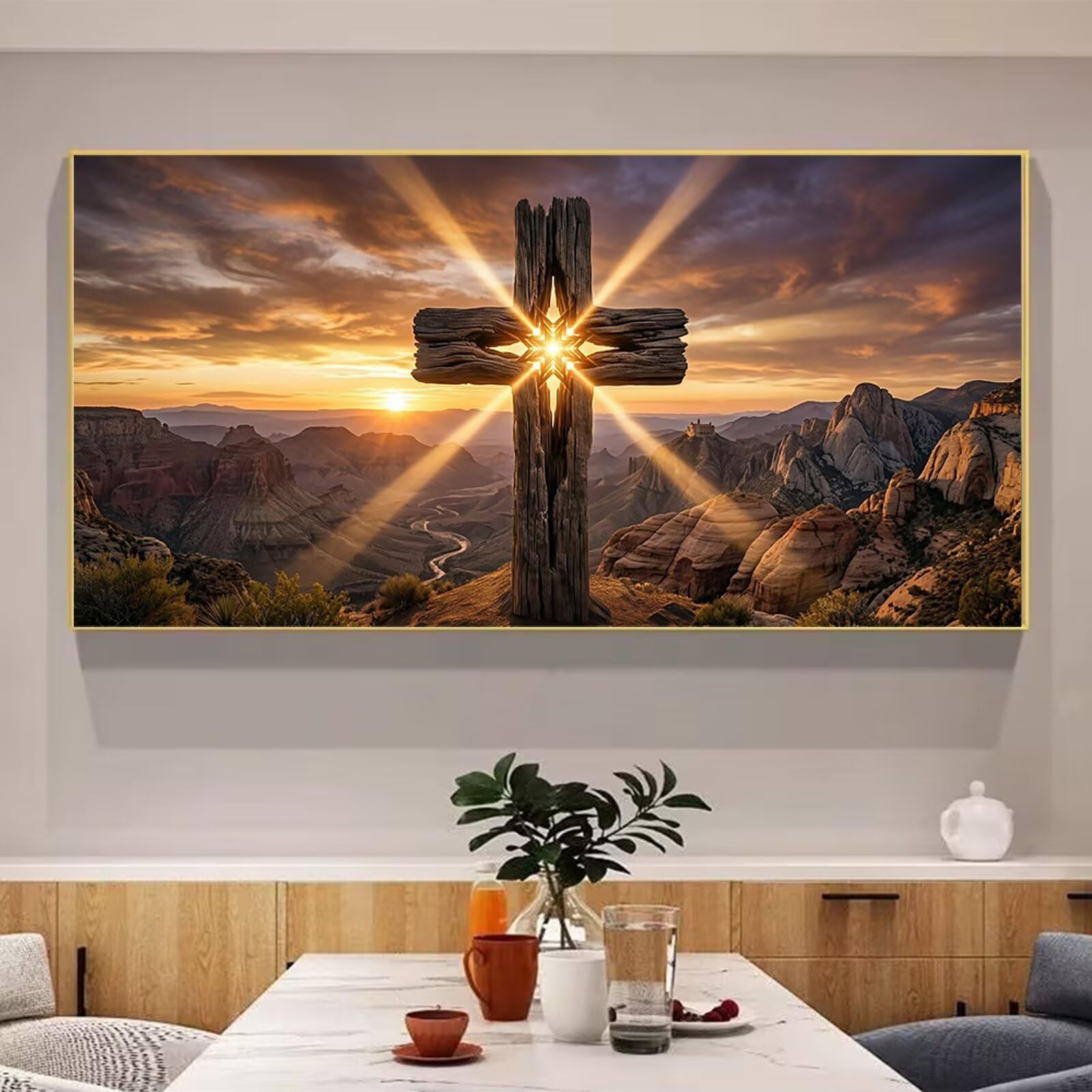 Diamond Painting Kreuzen, Sonnenuntergang Diamond Painting Erwachsene, 5D DIY Vollbohrer Diamanten Paint by Numbers, Kreatives für Erwachsene Mosaik Bastelset für Home Wand Deko, 80x160cm, Cod-968