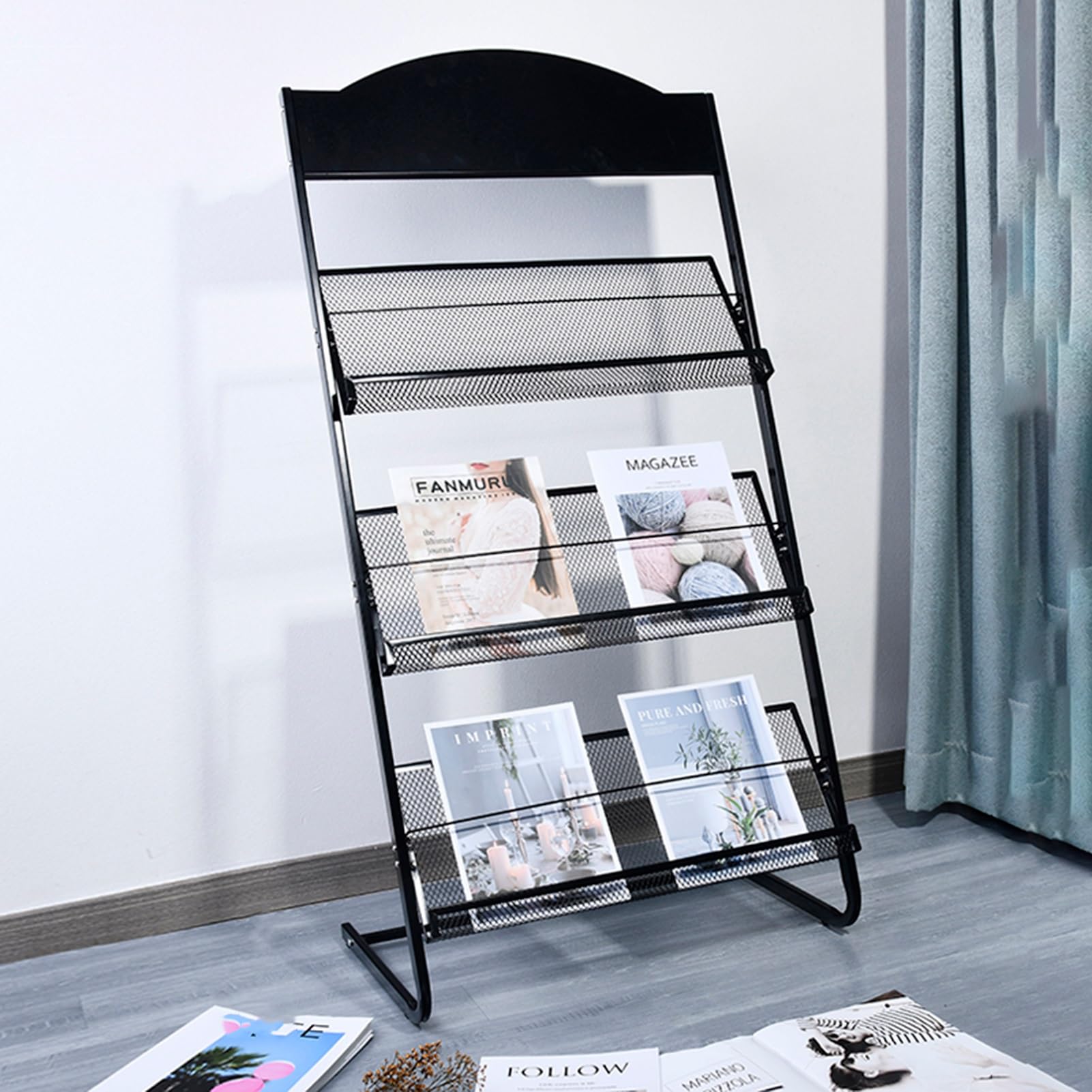 ARCVOX 3/4 Levels Brochure Magazine Holder, Document File Holder Floor Standing, Library Book Stands for Display, A3/A4 Bookshelf Magazine Rack (Color : 3-levels, Size : Size XL)