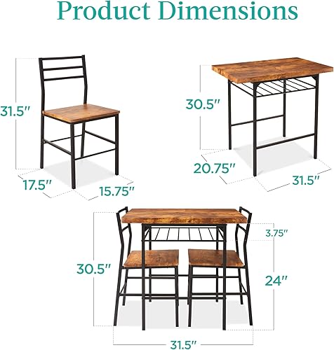 Miniatura 2 de Best Choice Products Juego de comedor moderno de 3 piezas, comedor que ahorra espacio para cocina, comedor, espacio pequeño con marco de acero,