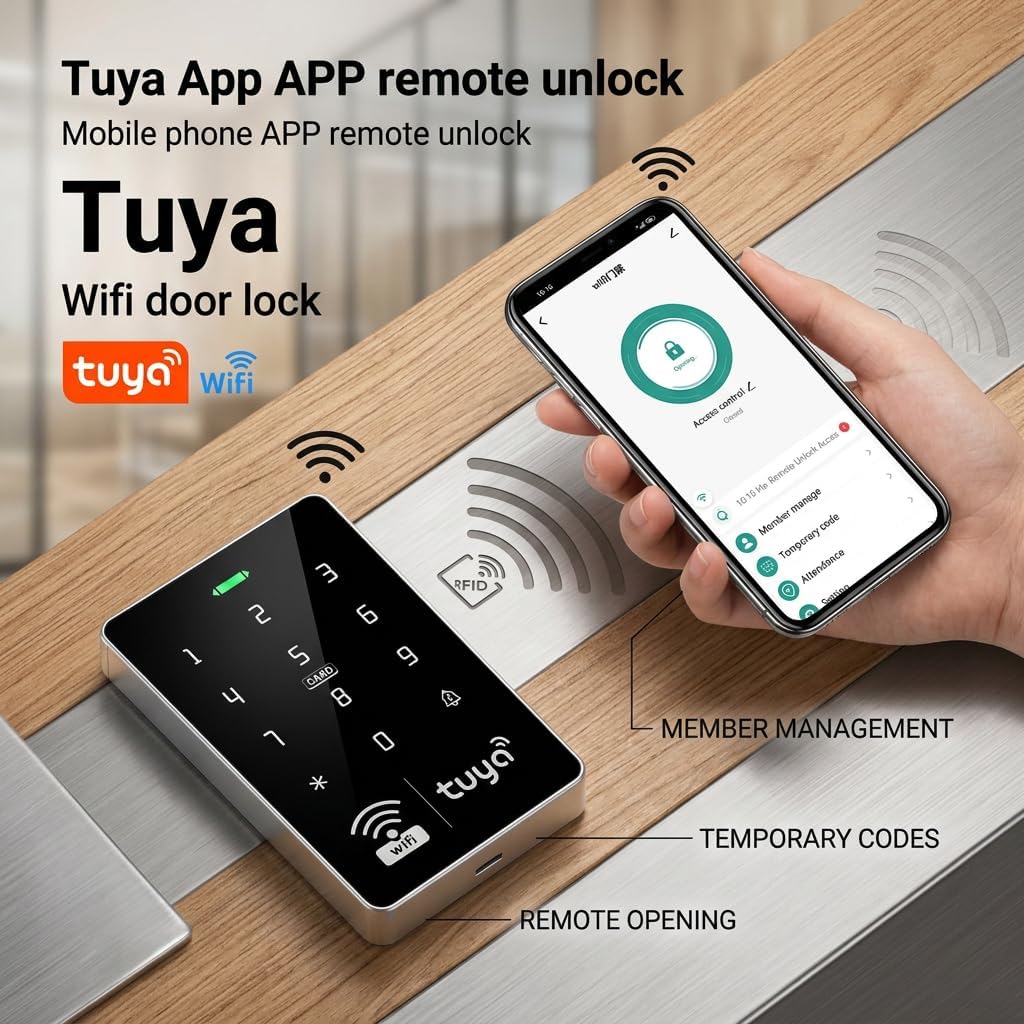 Tuya APP Kit de contrôle d'accès RFID double fréquence IP68 étanche, Wiegand 26/34, lecteur de carte 13,56 MHz + 125 kHz, rétroéclairage bleu, adapté pour le contrôle d'accès résidentiel et commercial