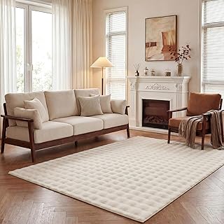 Pauwer Area Rugs for Living Room, 6x9 Fluffy Faux Fur Rug Non Slip Machine Washable Soft Shaggy Indoor Floor Carpet for Bedroom Dorms Playroom, Cream