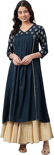 Janasya Kurta de rayón verde azulado para mujer india
