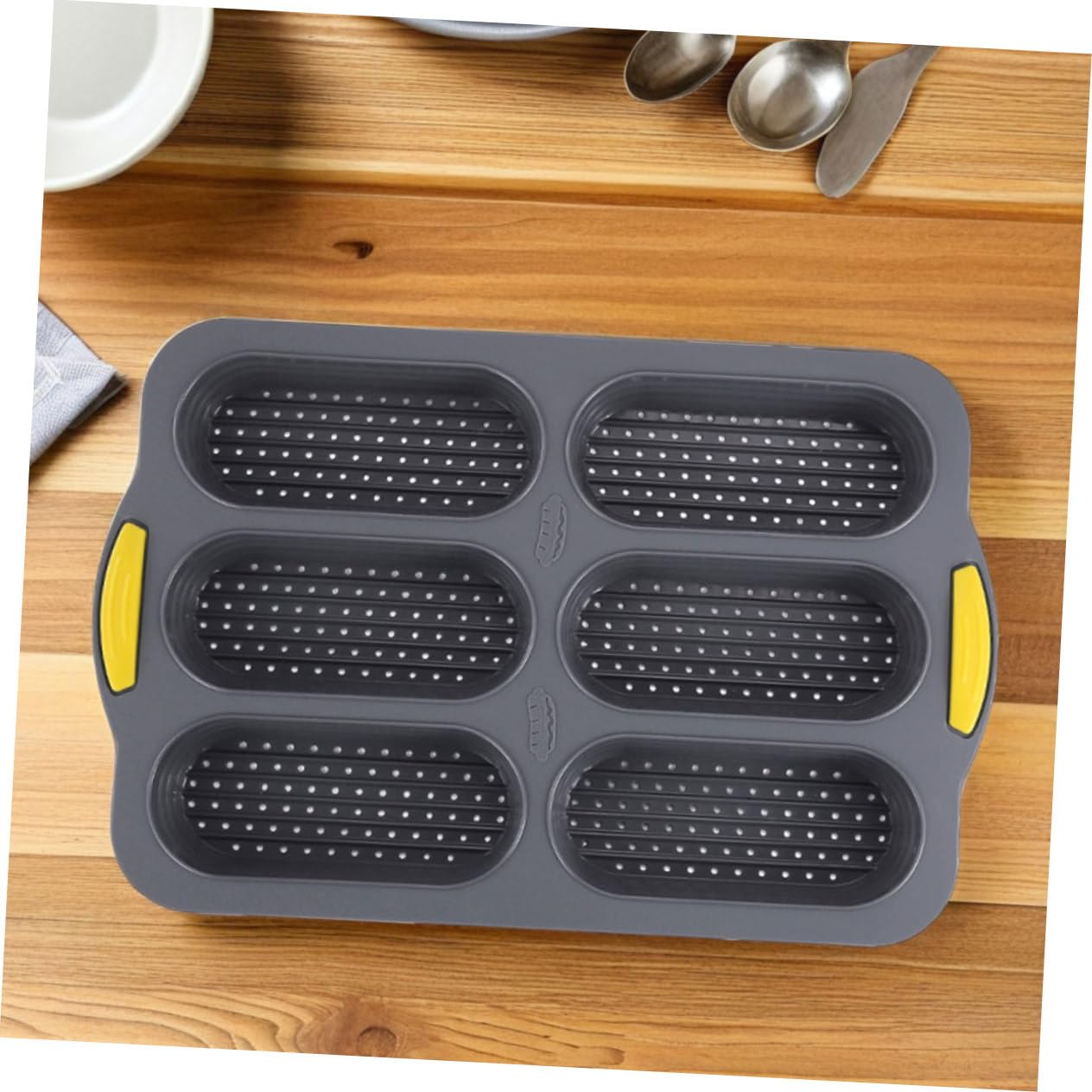 Stampo da Forno in Silicone Nero 6 Cavità Design Hot Dog Bun Flessibile e Riutilizzabile per Famiglie e Piccole Feste