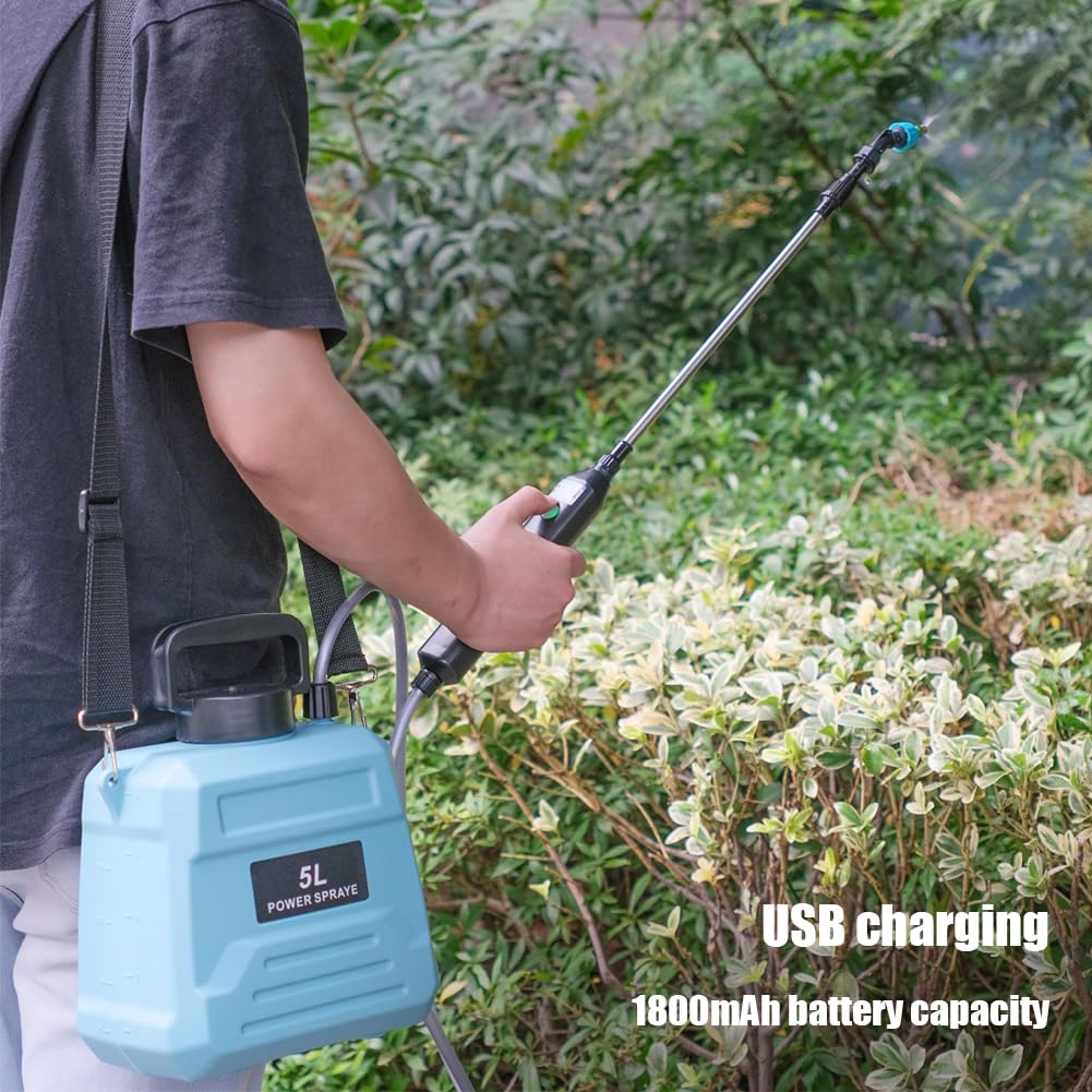 Starnearby Pulverisateur de Jardin Electrique 5L, Pulvérisateur électrique USB Rechargeable, Vaporisateur Jardin, Pulverisateur avec Lance Telescopique et 3 Buses pour Jardinage