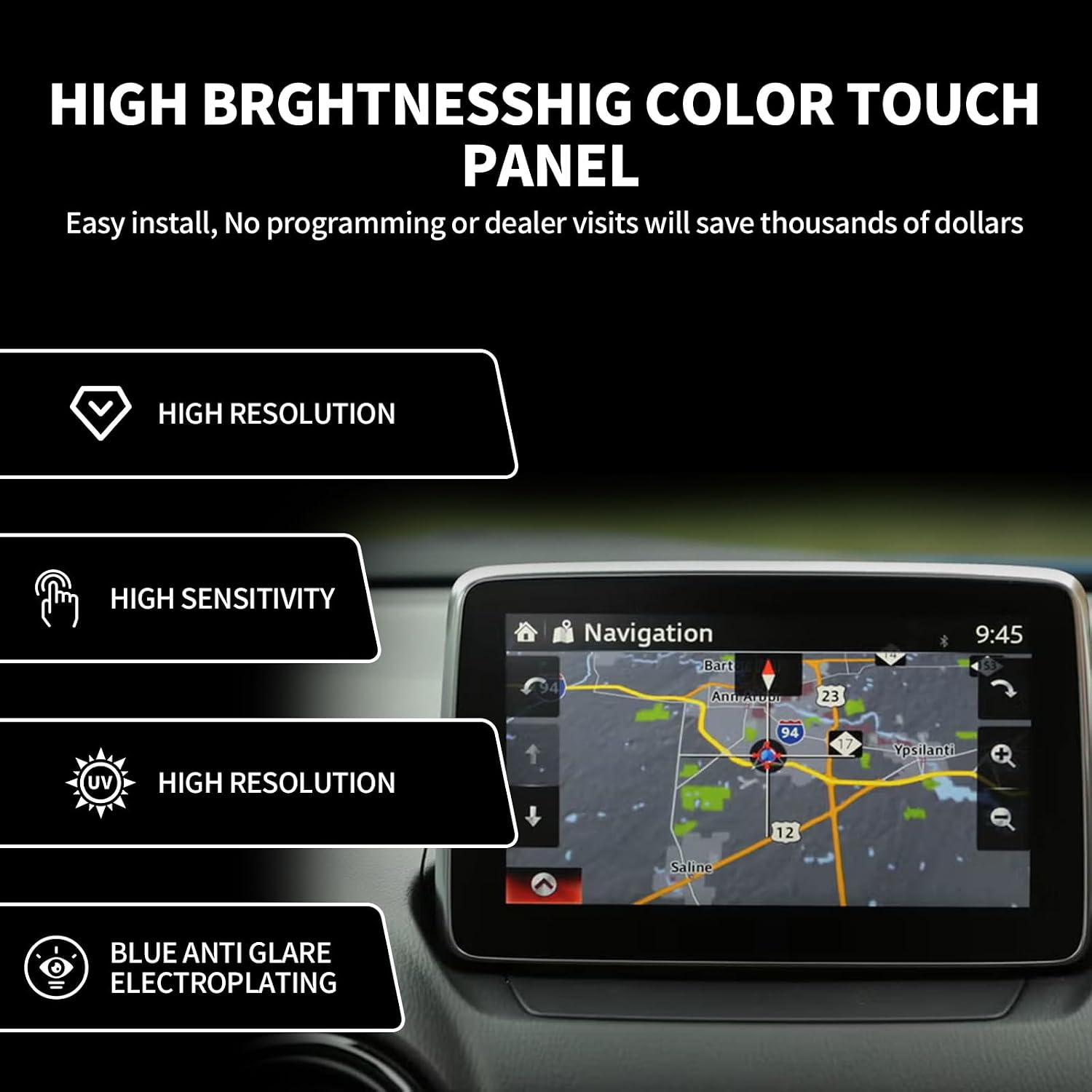 7" Touch Screen Digitizer BHP1611J0D Replacement for 2014-2016 Mazda 3 2 16-17 CX-3 16-18 MX-5 Toyota Yaris R iA Scion iA Radio Screen OEM Navigation System K40005A29F Touchscreen Display