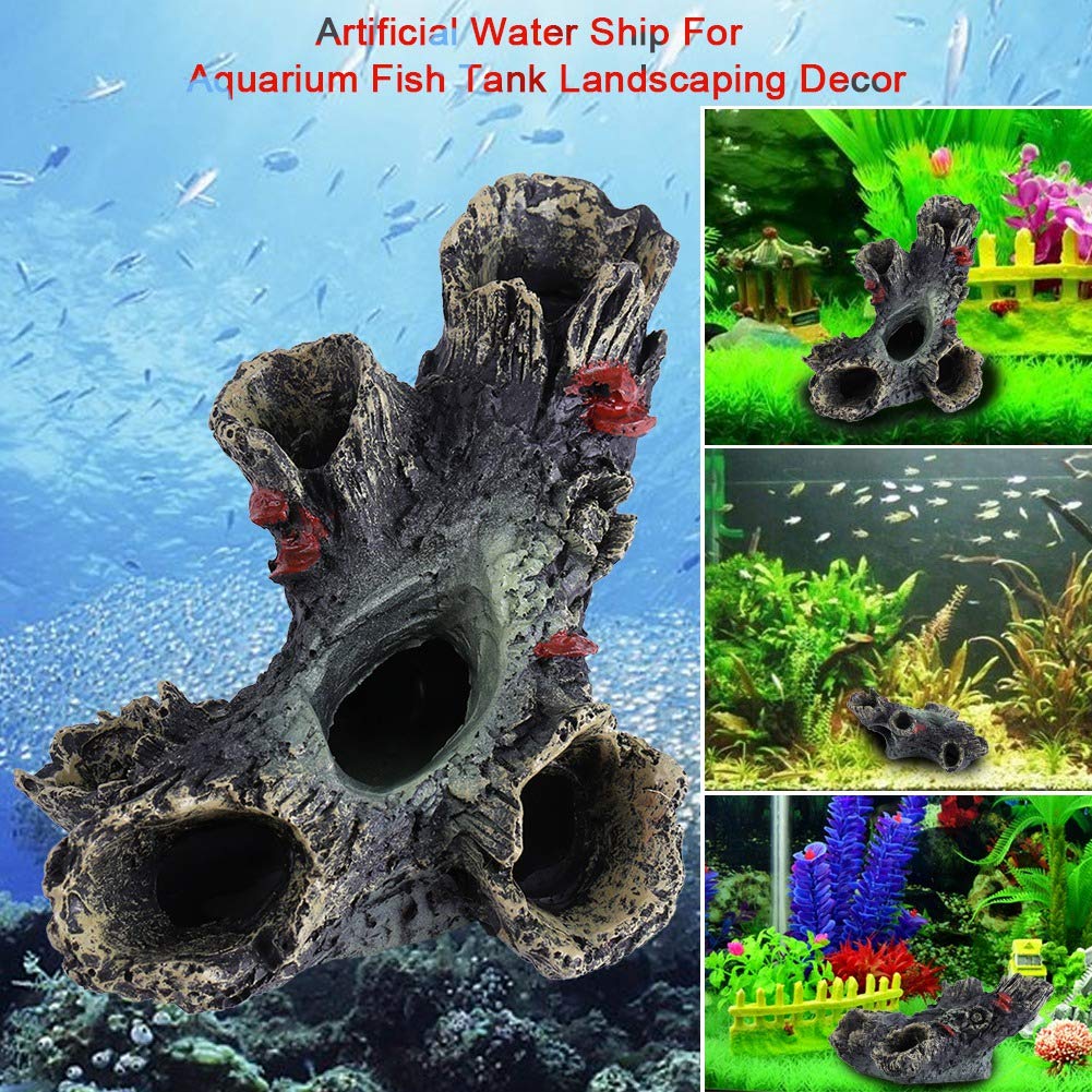 Fish Tank Hiding Place Hollow Tree Trunk Aquarium Decor - Resin Fish ... - Decorations For A Goldfish Aquarium Hiding Place