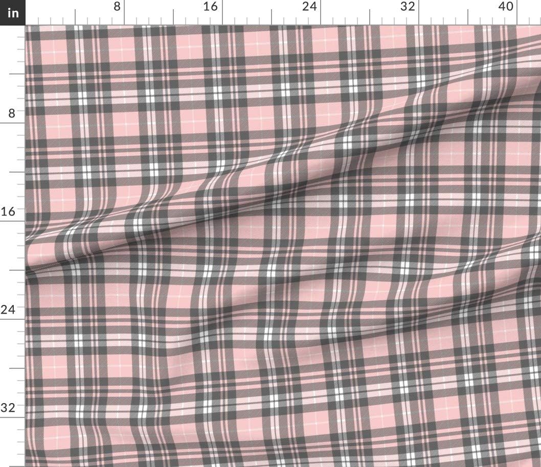 Spoonflower Fabric - Pink Grey Plaid Wholecloth Coordinate Tartan Buffalo Fall Winter Printed on Petal Signature Cotton Fabric by The Yard - Sewing Quilting Apparel Crafts Decor