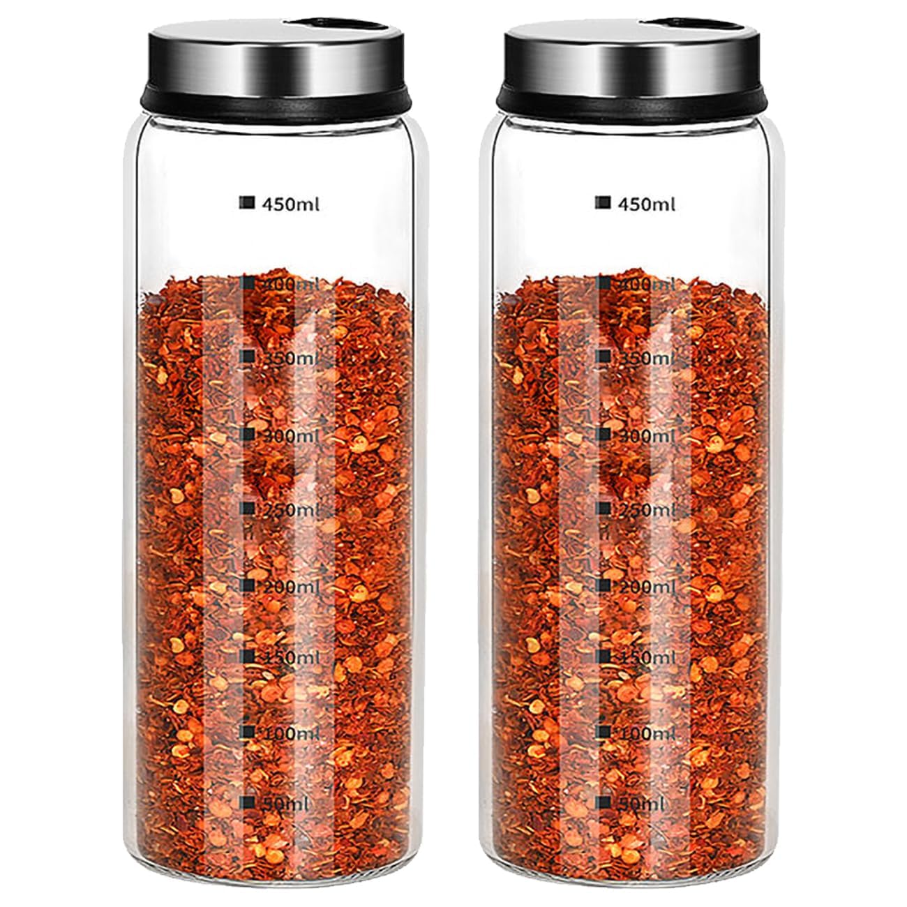 Verdental 15 oz Salt and Pepper Shakers Set with Adjustable Outlet Holes Clear Glass Bottles Spice Seasoning Cans Jar for Kitchen Decor and Home Restaurant BBQ Camping Farmhouse(2 Pcs, 450 ML)