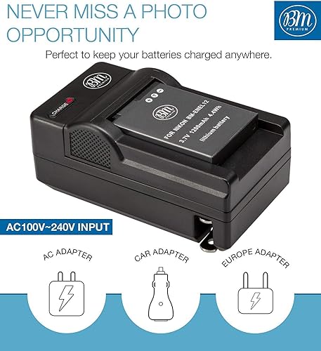 Miniatura 3 de BM Premium EN-EL12 Batería y cargador para Nikon Coolpix A1000 B600 W300 A900 AW100 AW110 AW120 AW130 S6300 S8100 S8200 S9050 S9200 S9300 9400 S9500