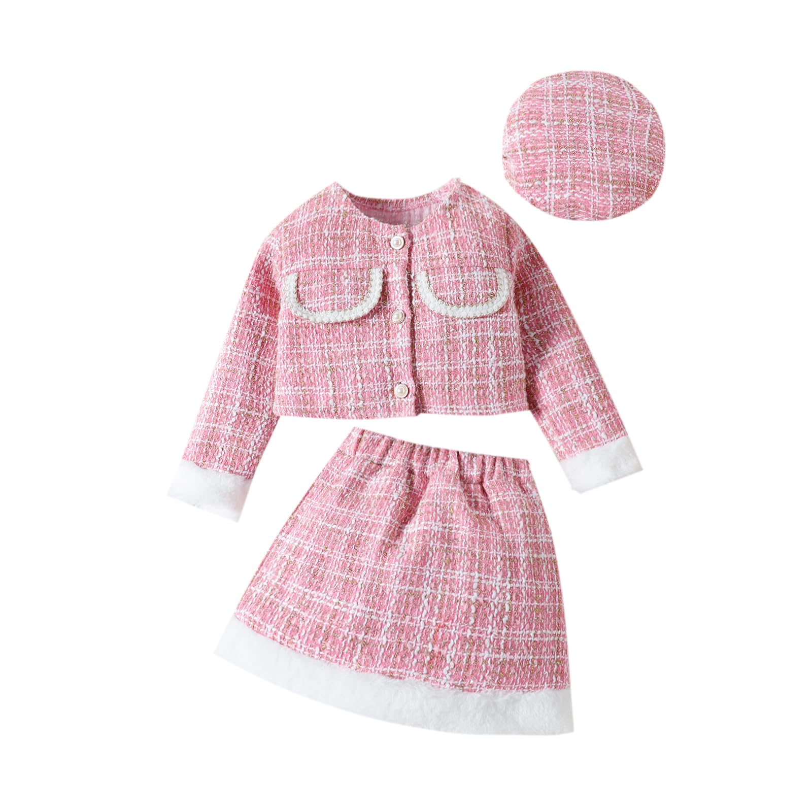Kleinkind Baby Mädchen Herbstkleidung Plaid Tweed Muster Tops Plaid Rock Baskenmütze Baby Outfits Sets