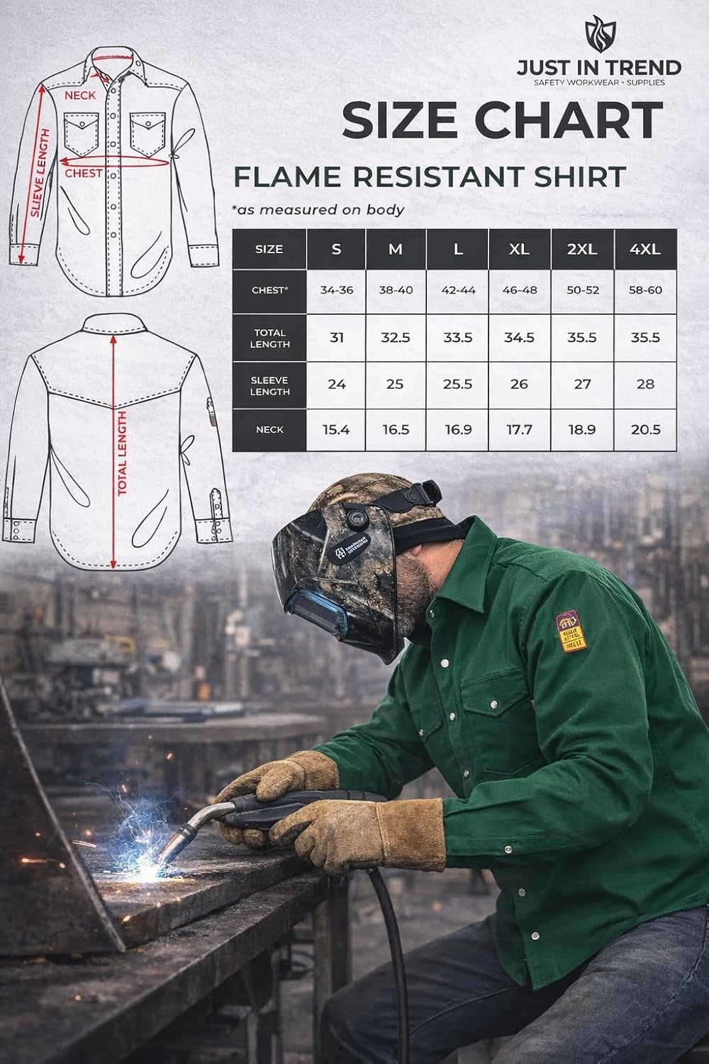 Flame Resistant FR Welding Shirt - 100% C - 9 oz - Image 4