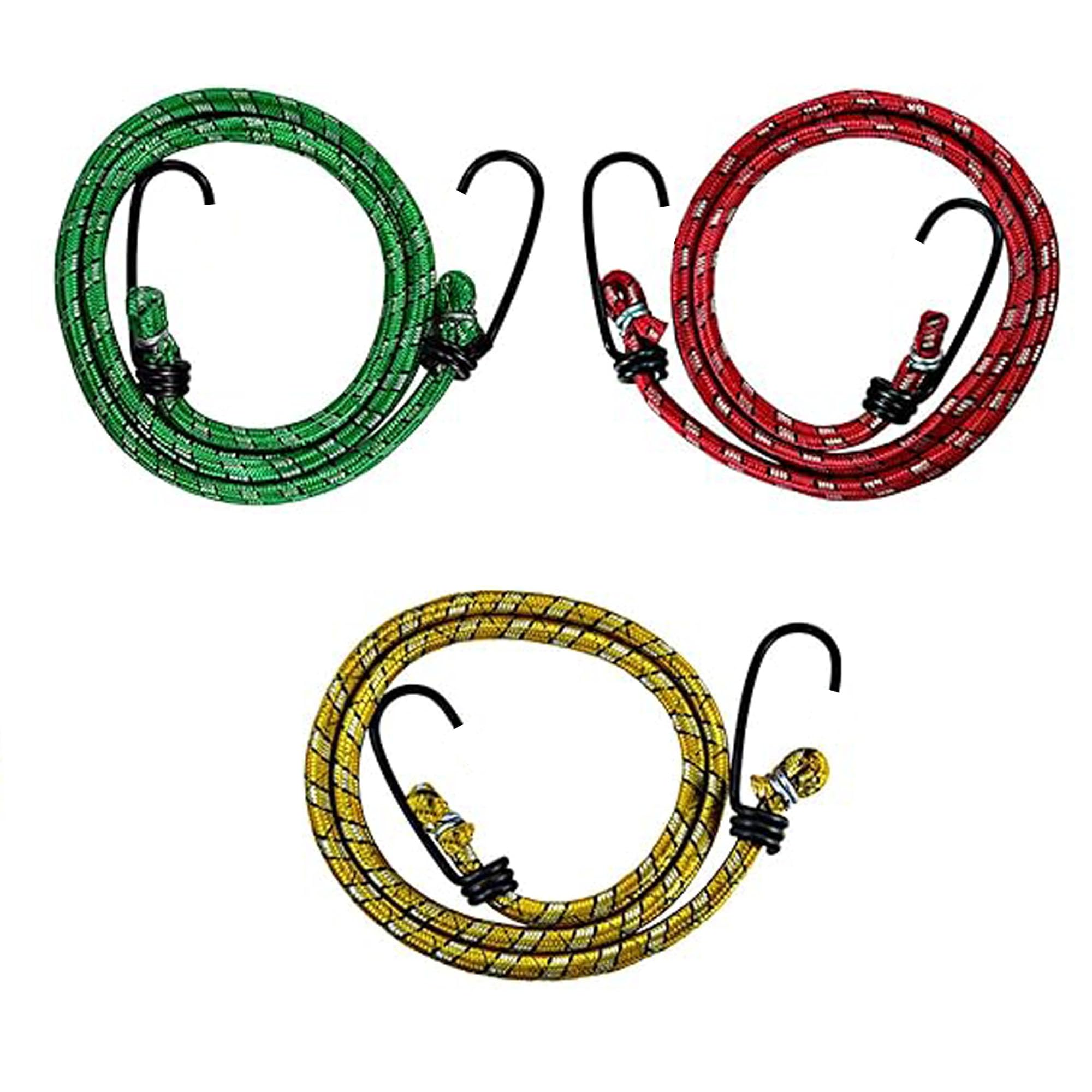 Versa-Mart High Strength Elastic Rubber Rope/Bungee Cord with Hooks - 3 pcs Heavy Duty Shock Cords with Durable Metal Straps for Bikes, Tie Downs, Camping, and Outdoor Use (Multicolor) (90 CM)